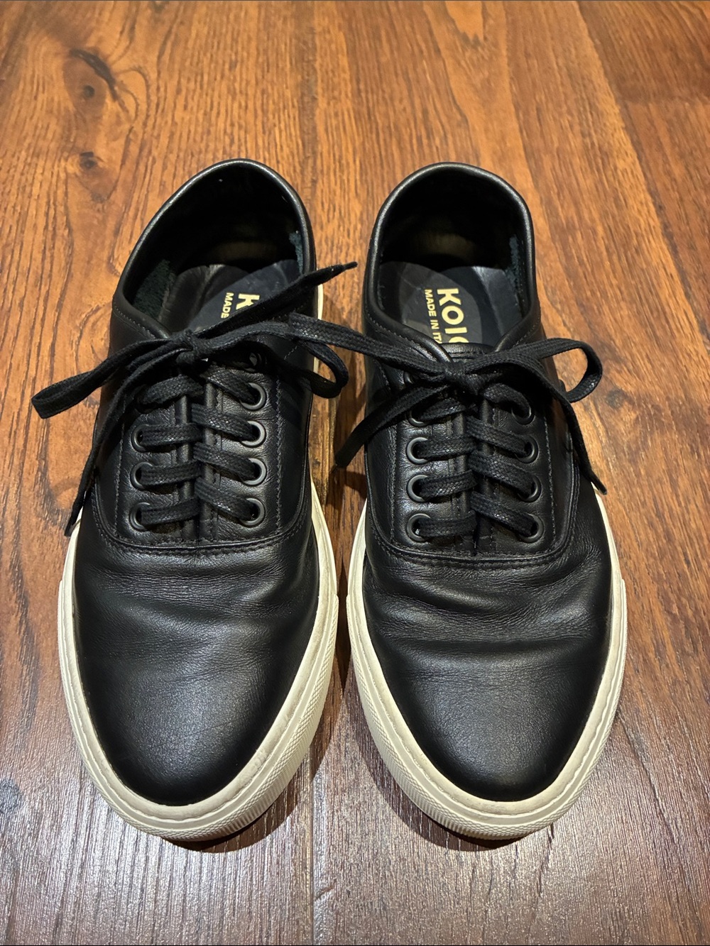 KOIO Black Leather Low-Top Sneakers with Cream Sole